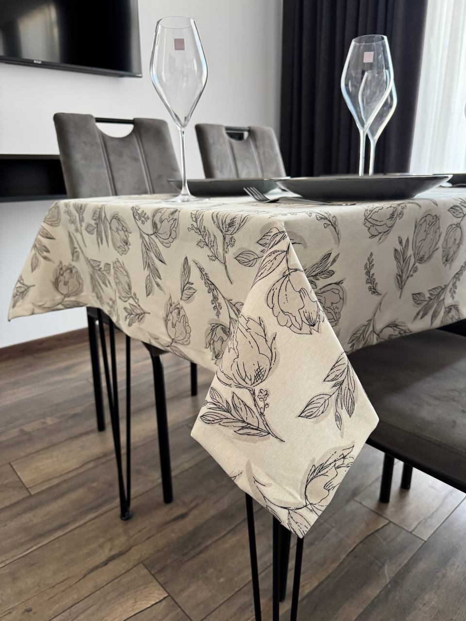 Linen waterproof tablecloth with Teflon, Geometry collection, luxury quality (custom or standard size)