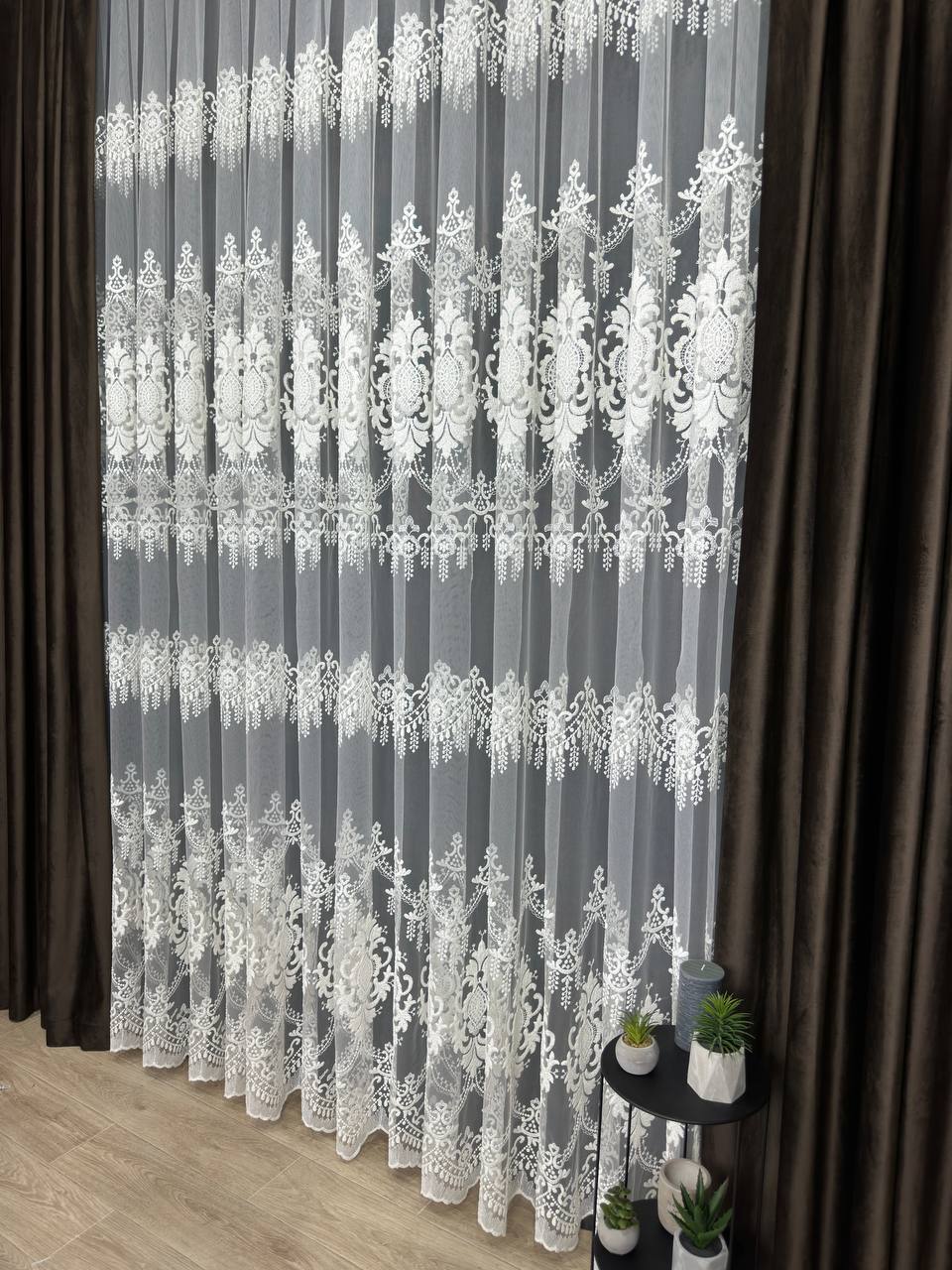 Sheer curtain with beautiful embroidery, milk color