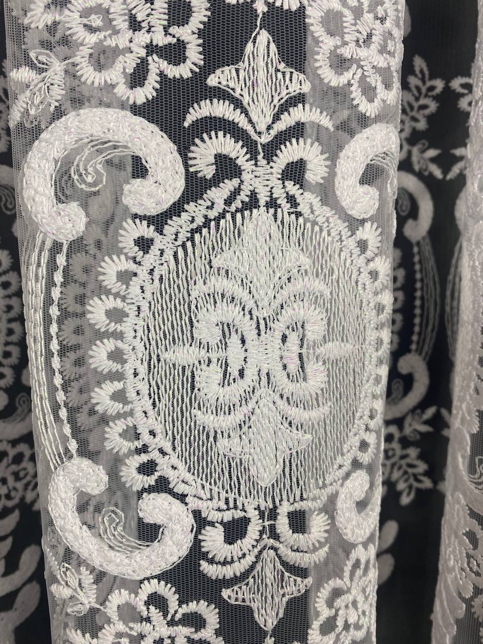 Sheer curtain with beautiful embroidery, white color