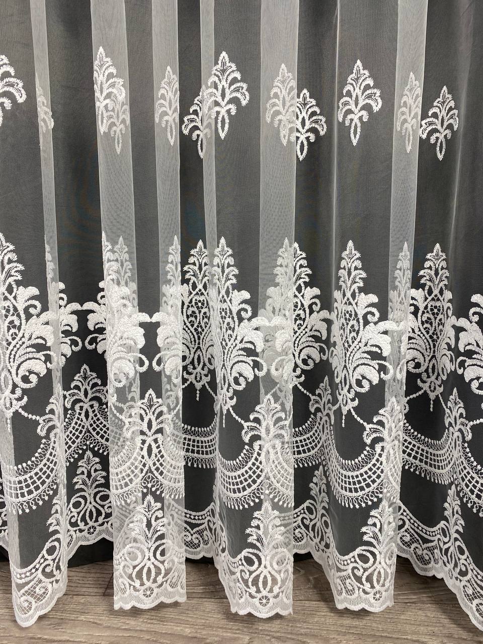 Sheer curtain with beautiful embroidery, white color