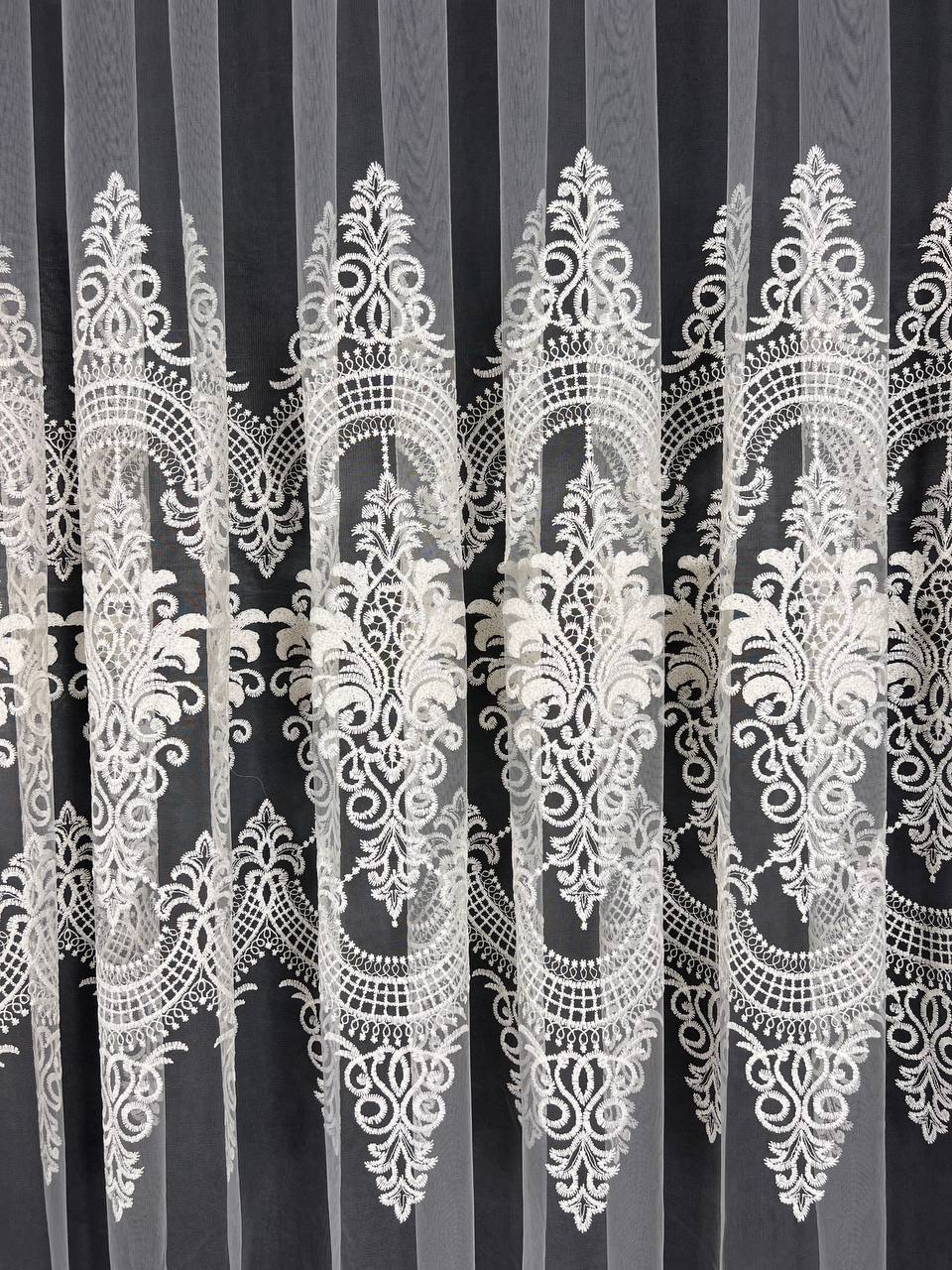 Sheer curtain with beautiful embroidery, milk color