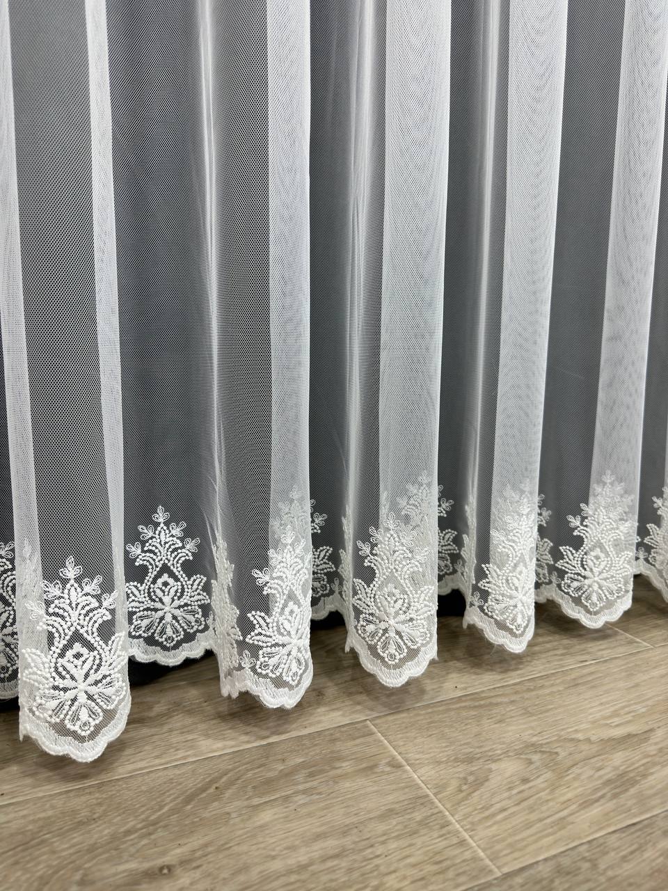 Sheer curtain with embroidered bottom, milk color