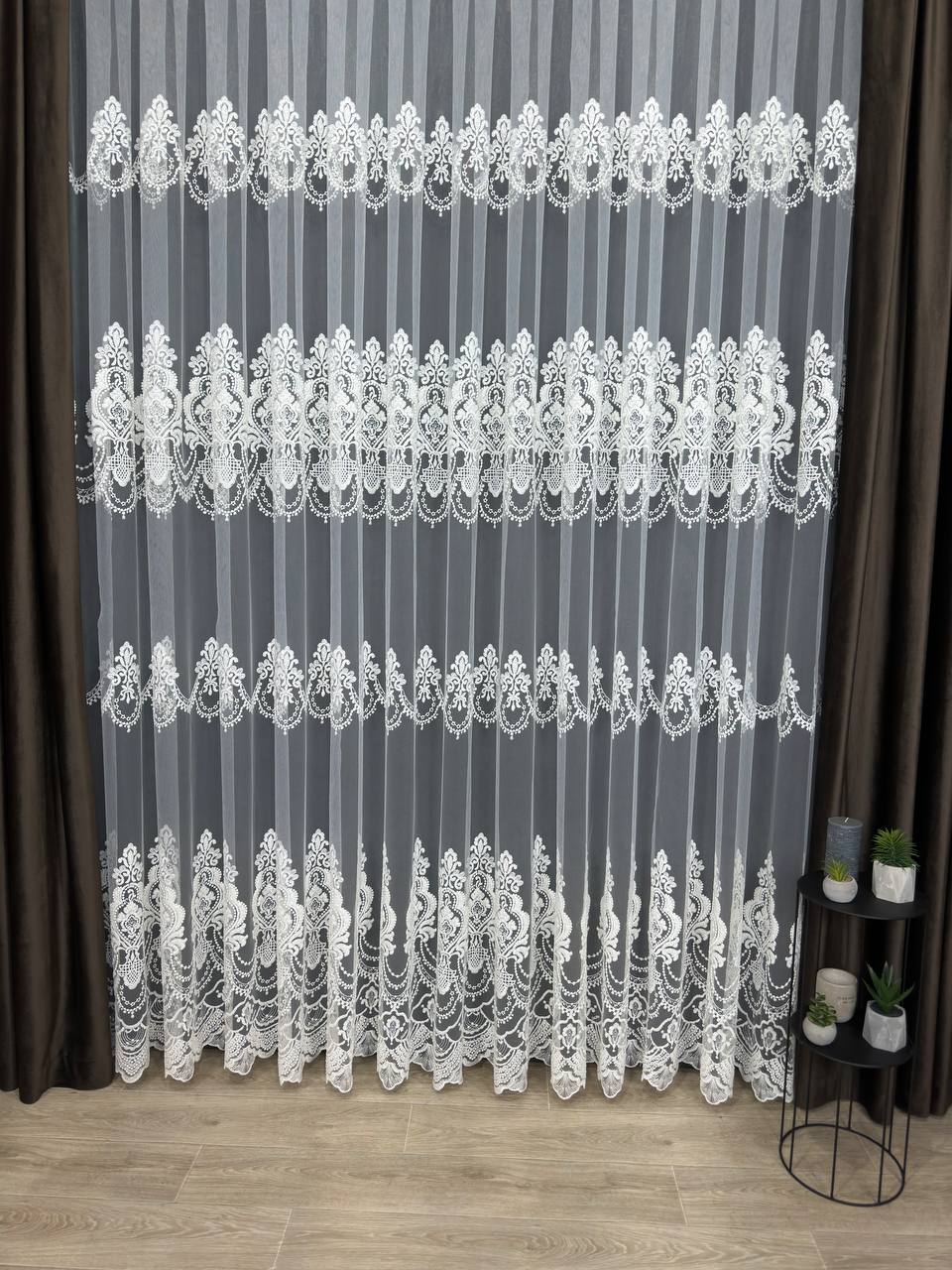 Premium quality sheer curtain with embroidery on the base, milk color