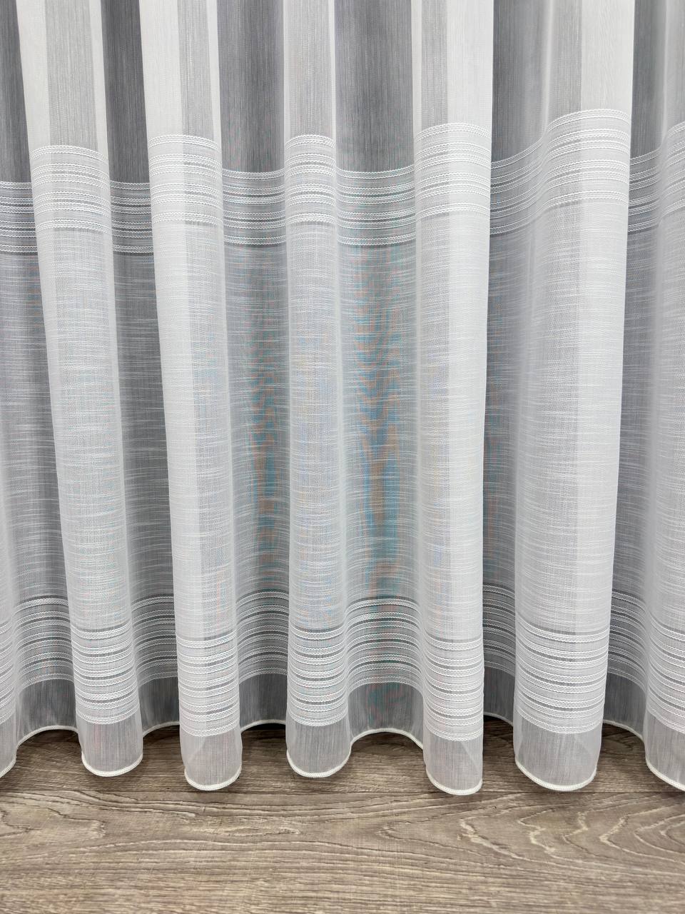 Bamboo-based sheer curtain with linen stripes, white color