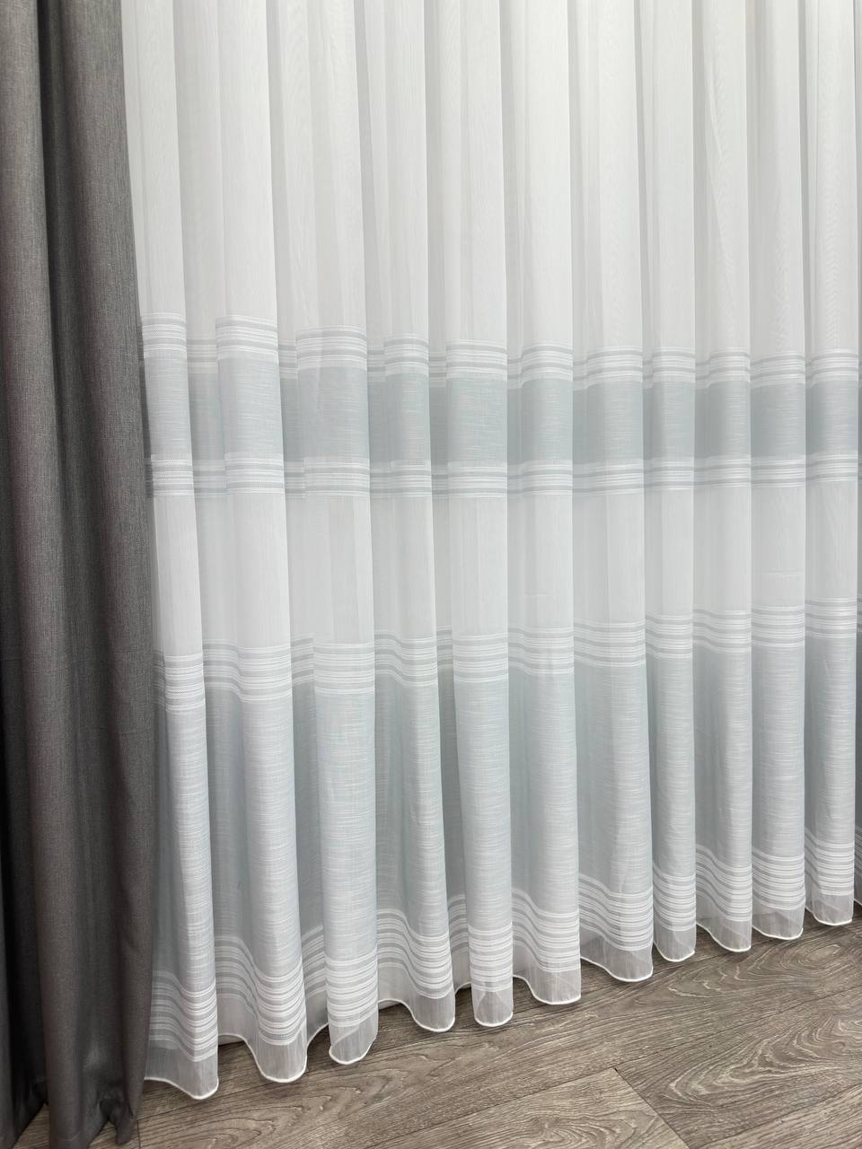 Bamboo-based sheer curtain with linen stripes, gray color