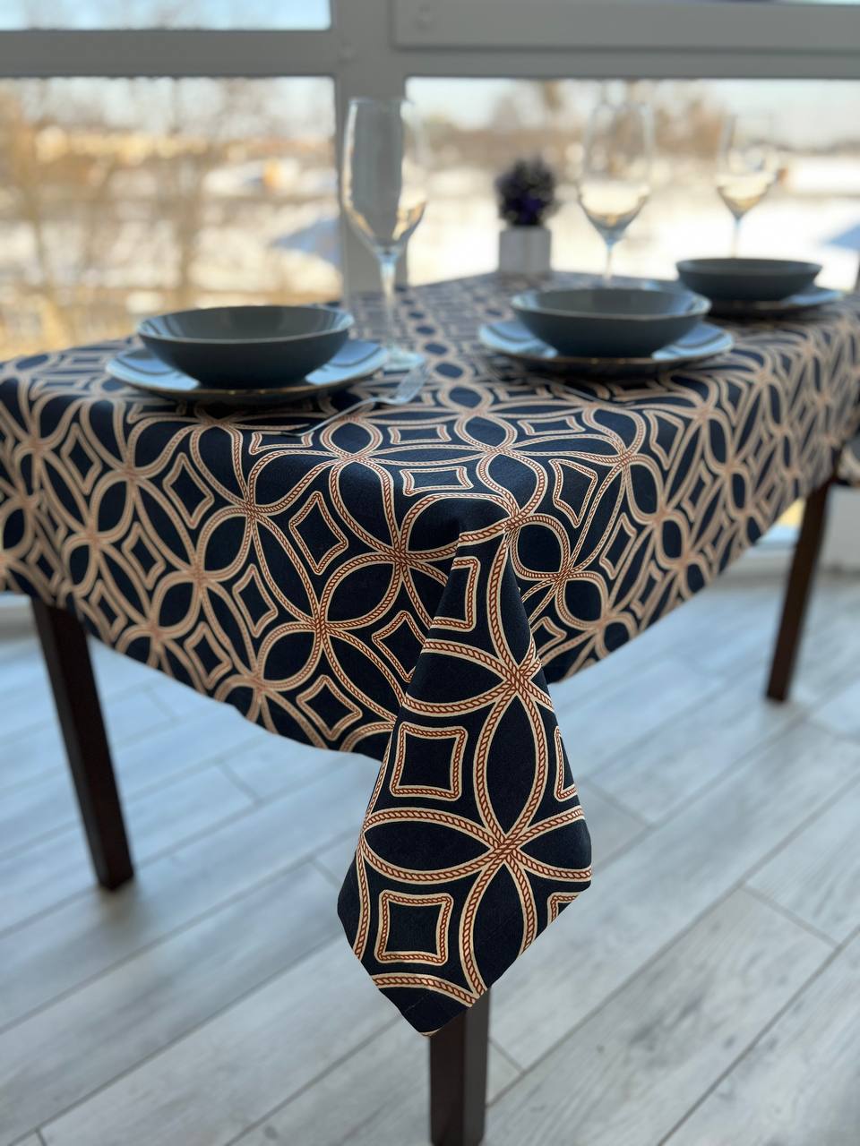 Linen waterproof tablecloth with Teflon, Geometry collection, luxury quality (custom or standard size)