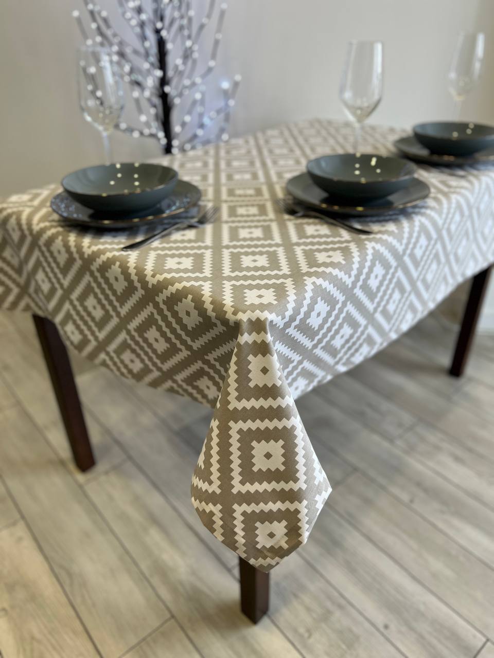 Linen waterproof tablecloth with Teflon, Geometry collection, luxury quality (custom or standard size)