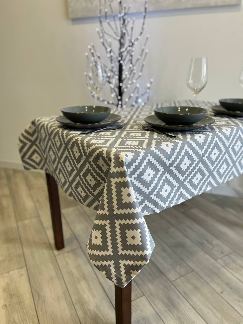 Linen waterproof tablecloth with Teflon, Geometry collection, luxury quality (custom or standard size)