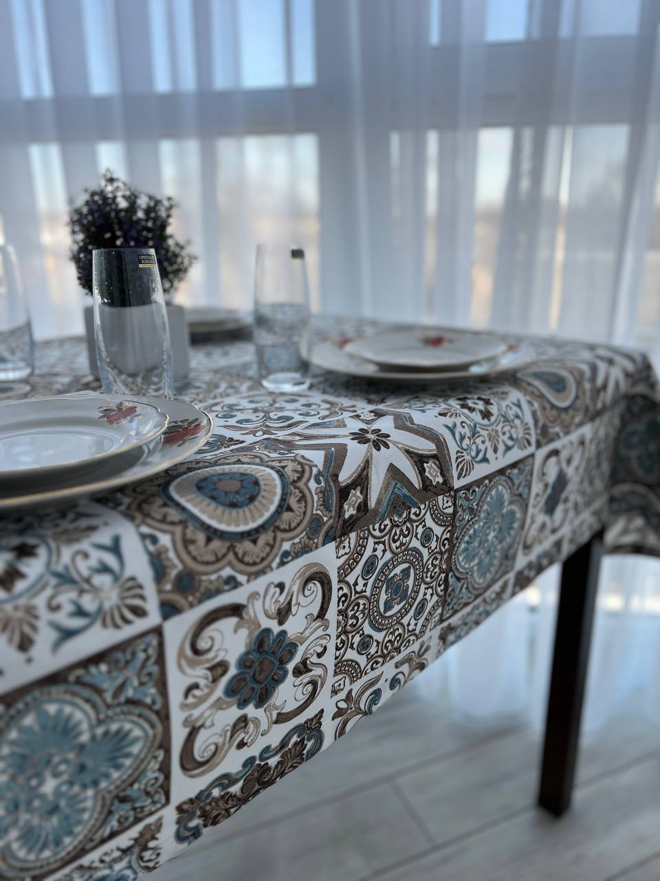 Linen waterproof tablecloth with Teflon, Geometry collection, luxury quality (custom or standard size)