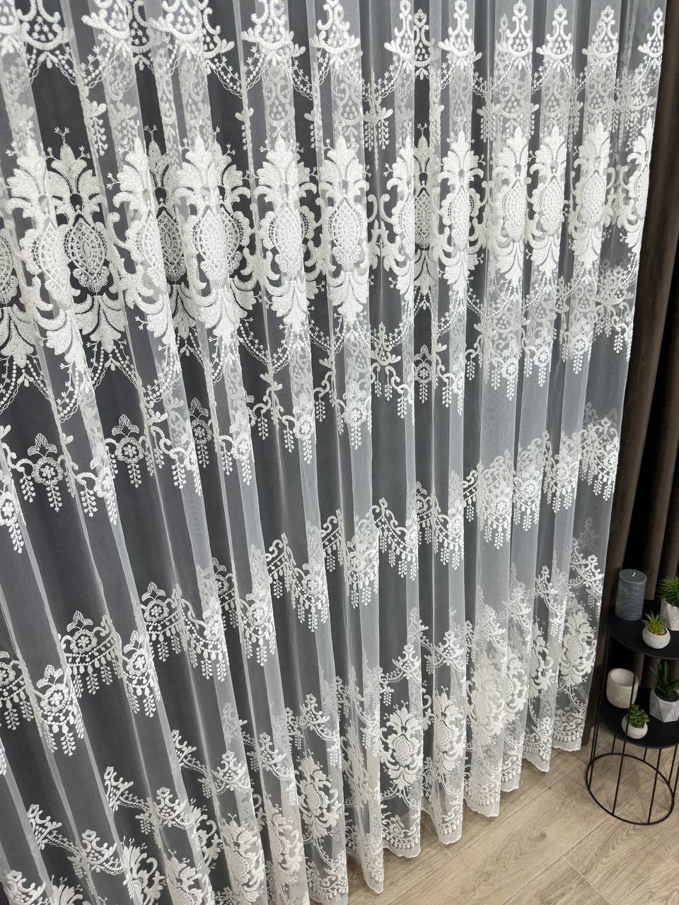 Sheer curtain with beautiful embroidery, milk color