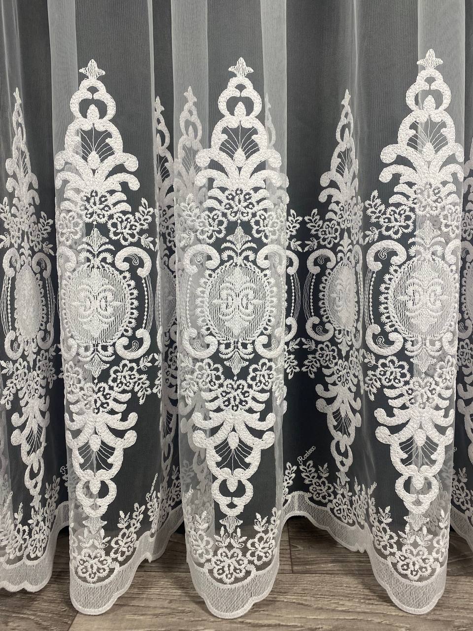 Sheer curtain with beautiful embroidery, white color