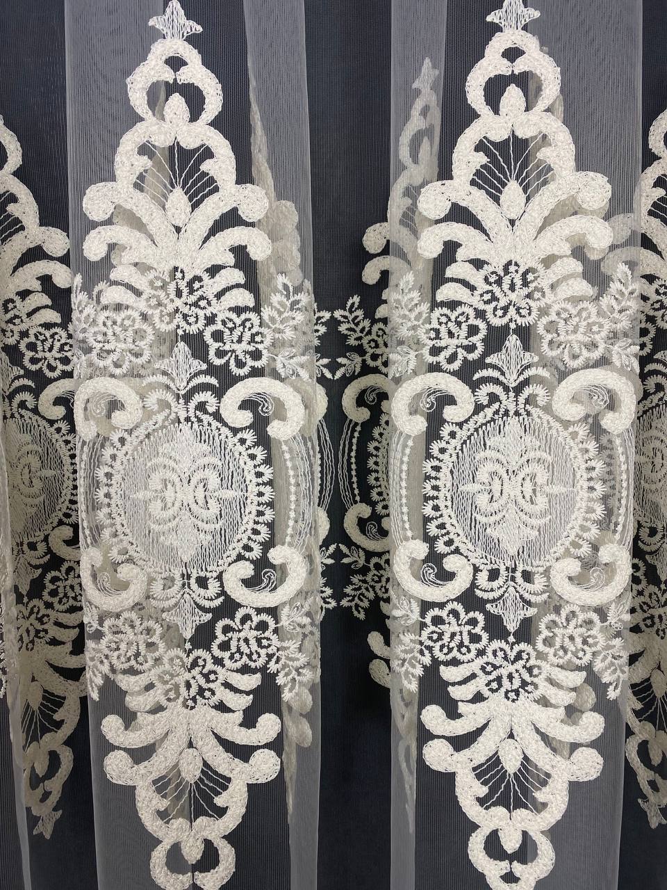 Sheer curtain with beautiful embroidery, milk color