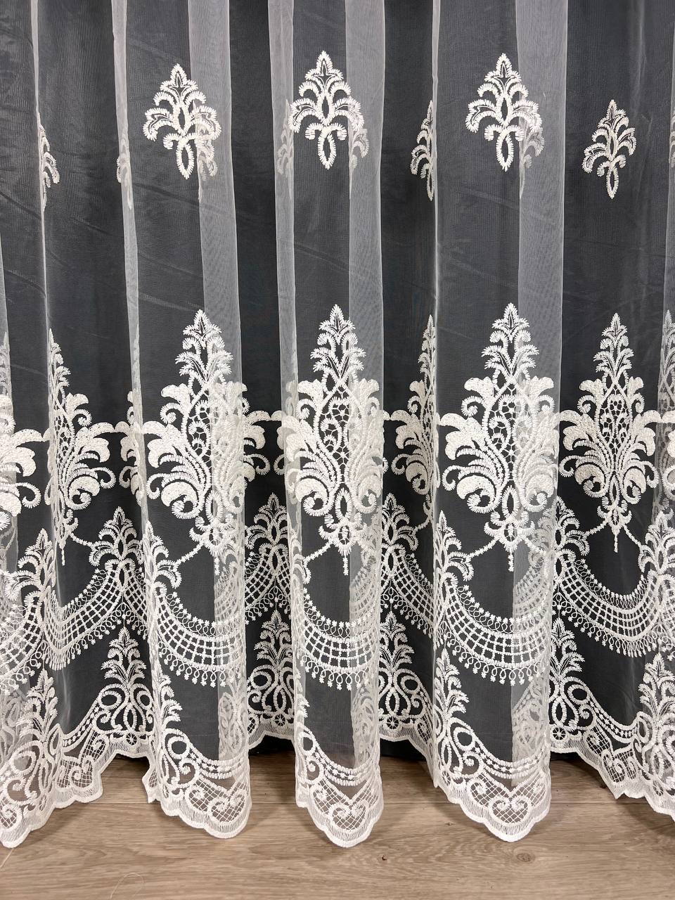 Sheer curtain with beautiful embroidery, milk color