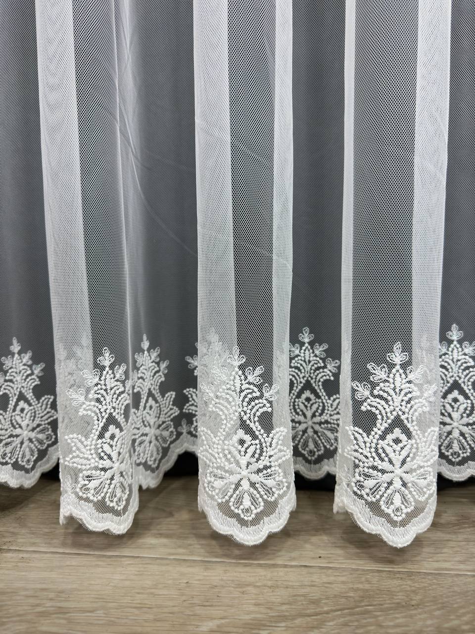 Sheer curtain with embroidered bottom, milk color