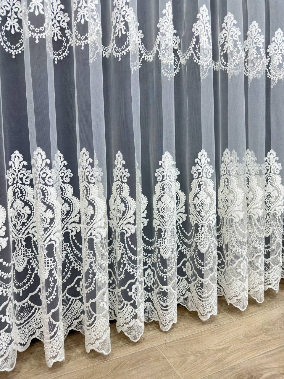 Premium quality sheer curtain with embroidery on the base, milk color