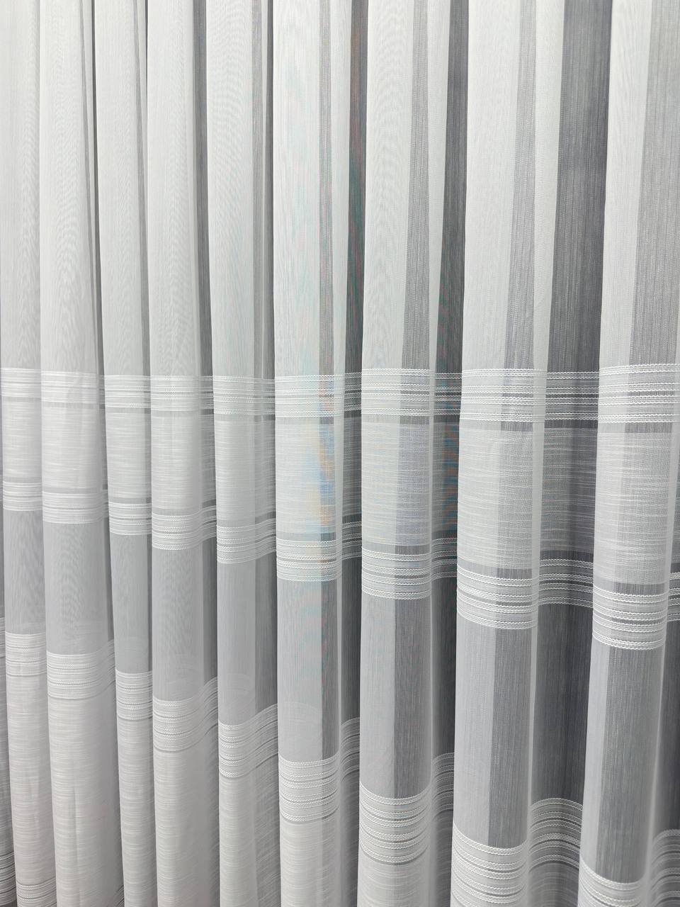 Bamboo-based sheer curtain with linen stripes, white color