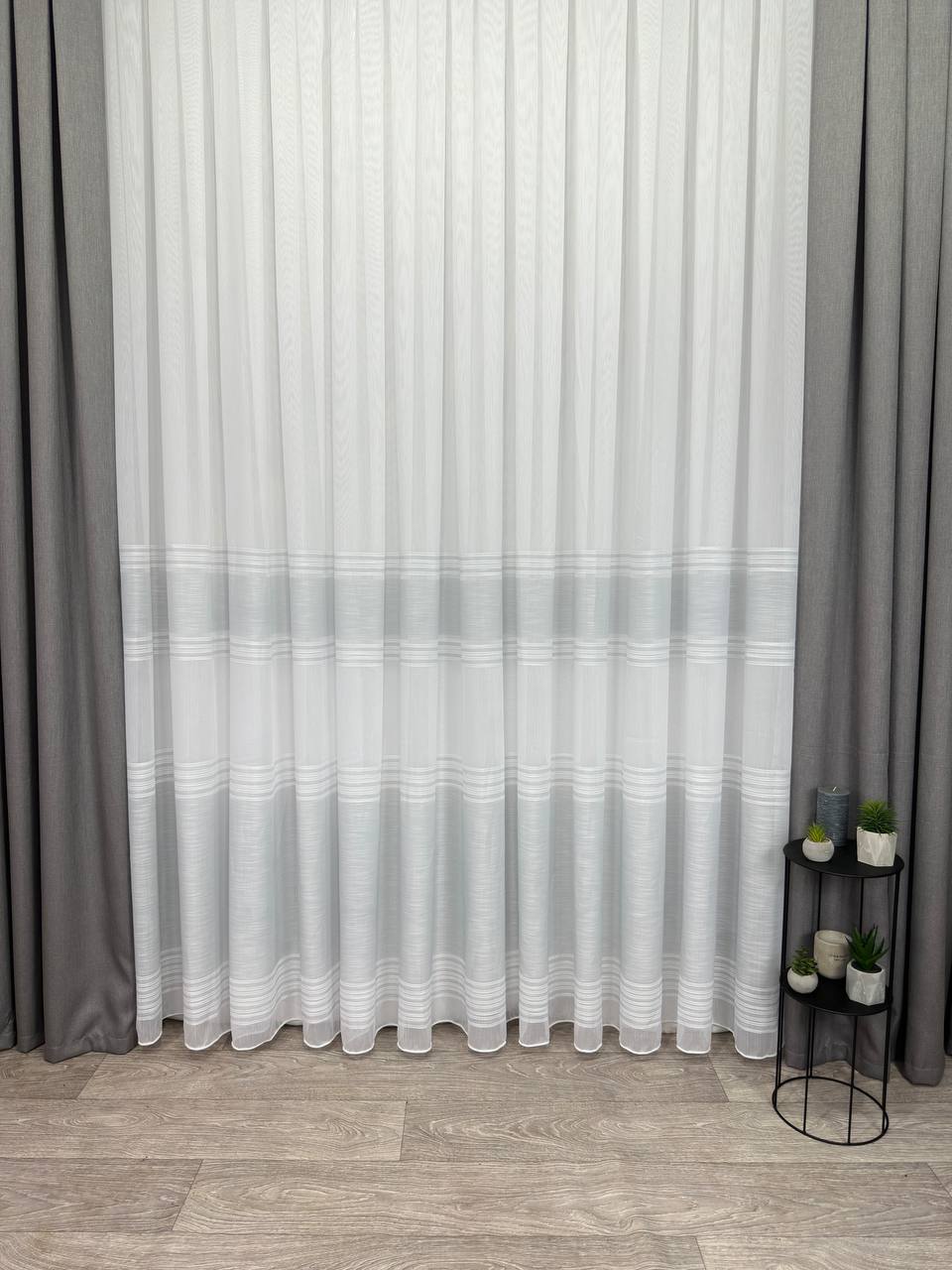 Bamboo-based sheer curtain with linen stripes, gray color