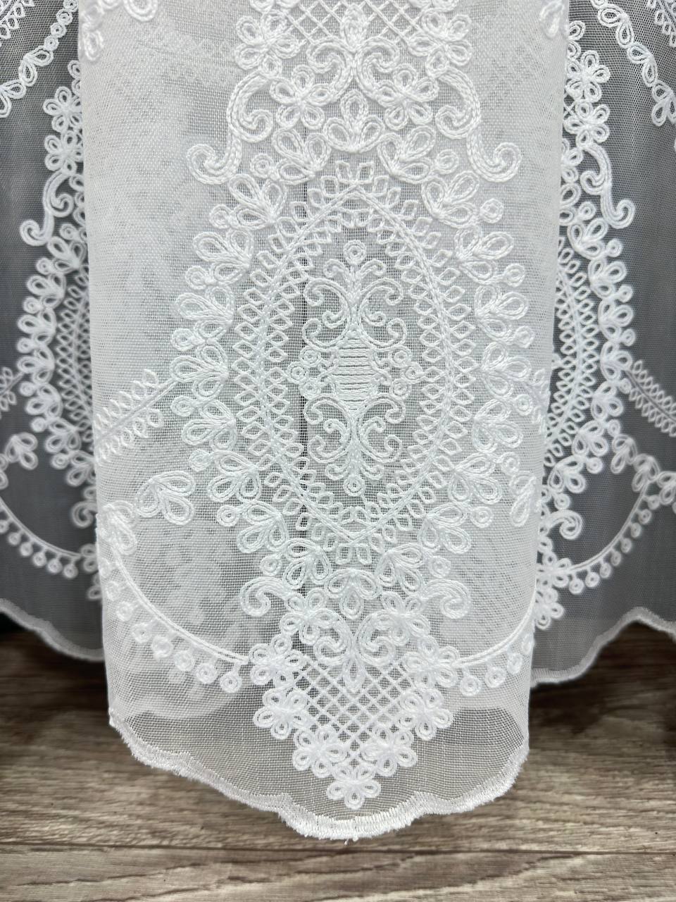Bamboo-based sheer curtain with beautiful embroidery, white color