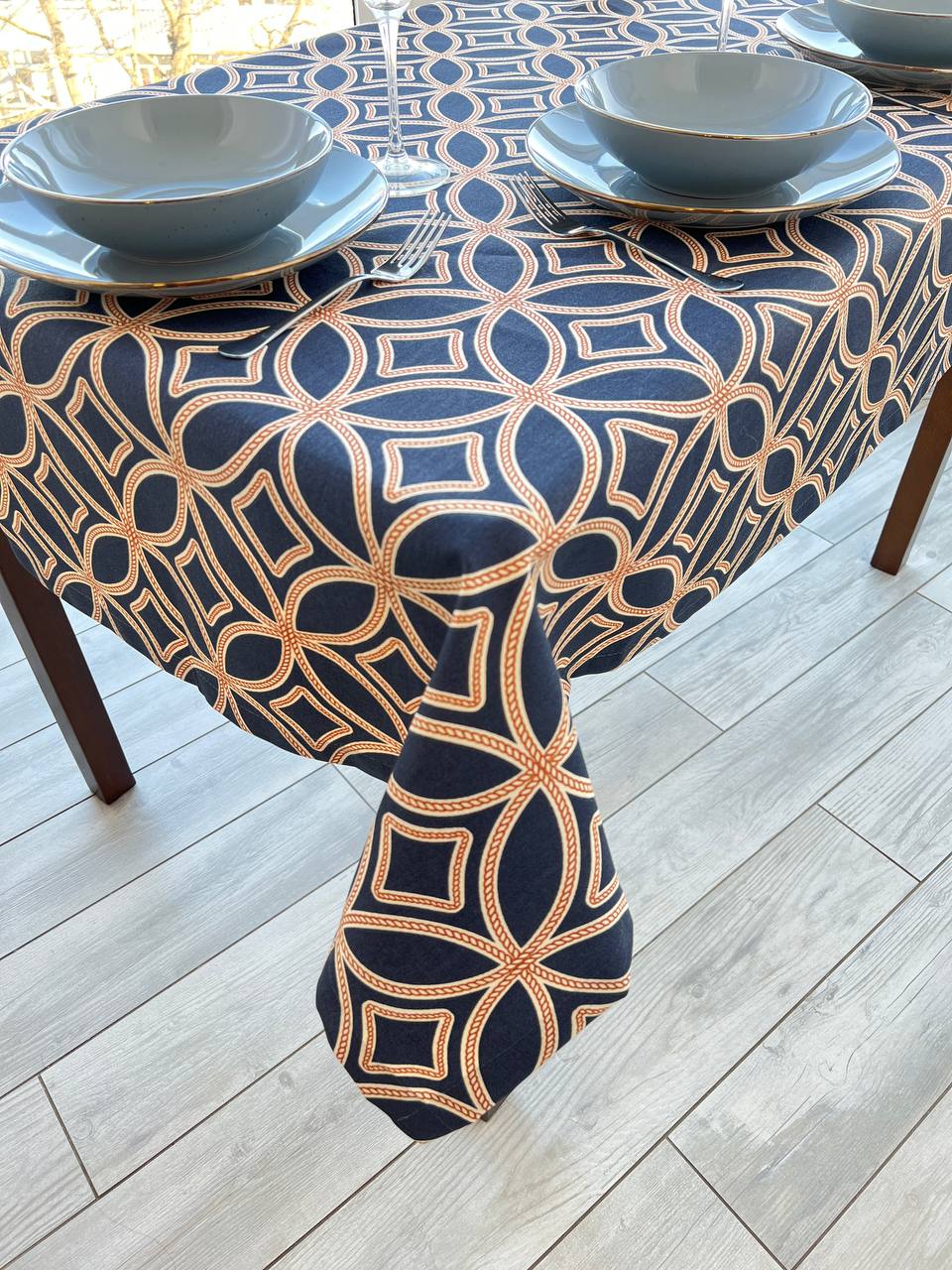 Linen waterproof tablecloth with Teflon, Geometry collection, luxury quality (custom or standard size)
