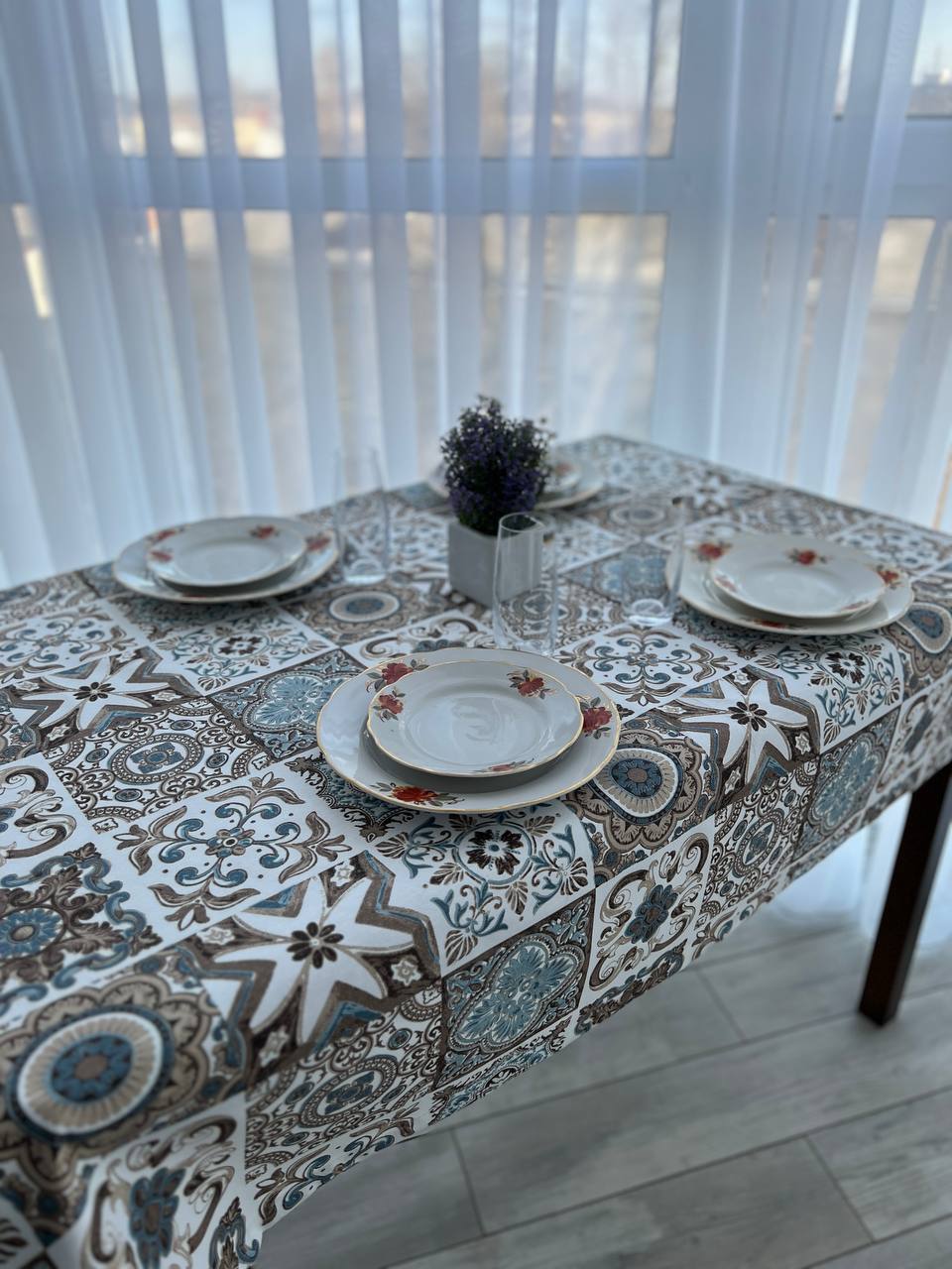 Linen waterproof tablecloth with Teflon, Geometry collection, luxury quality (custom or standard size)