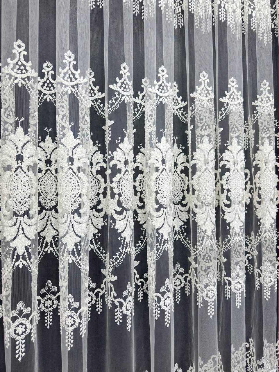 Sheer curtain with beautiful embroidery, milk color