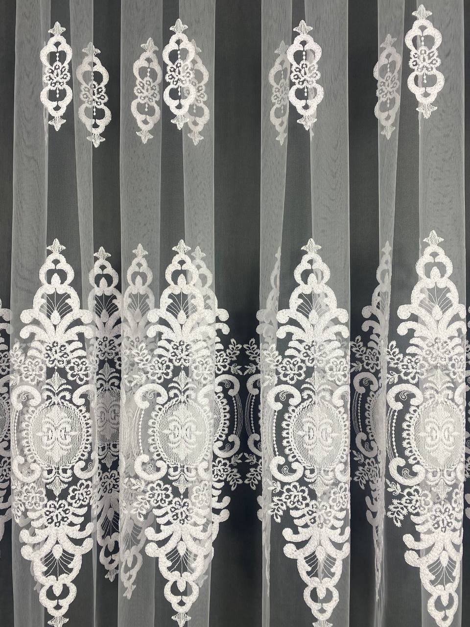 Sheer curtain with beautiful embroidery, white color