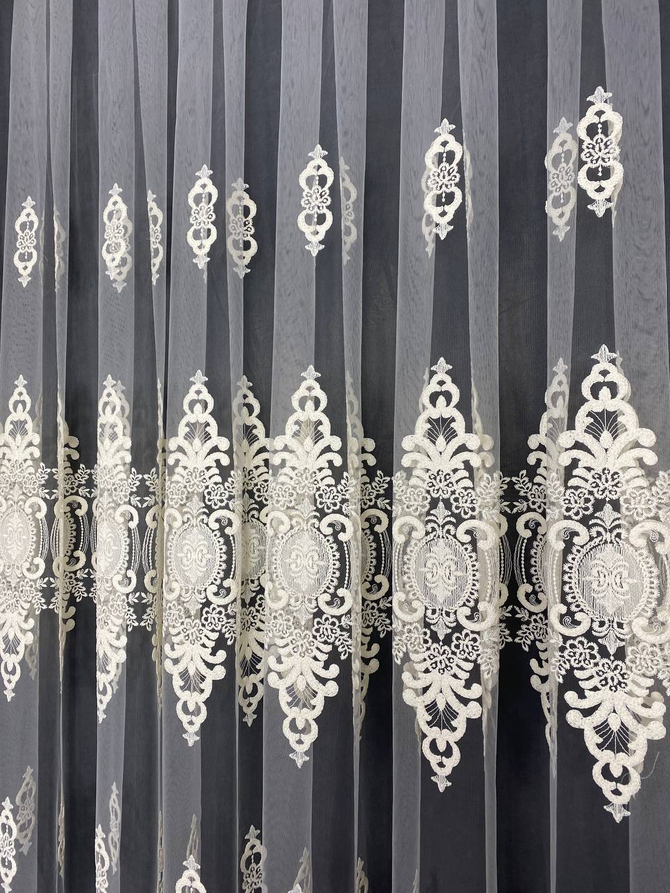 Sheer curtain with beautiful embroidery, milk color