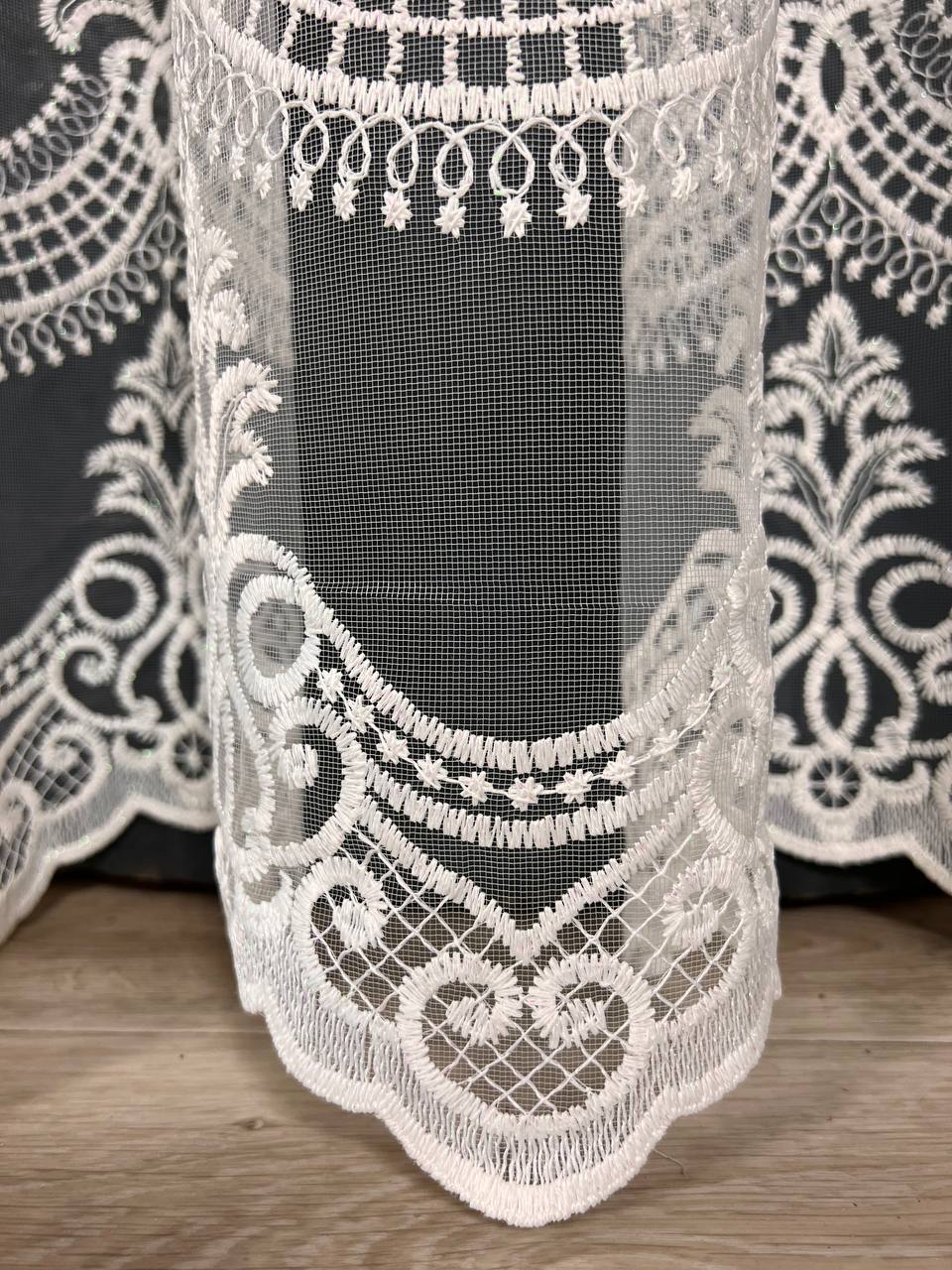 Sheer curtain with beautiful embroidery, milk color