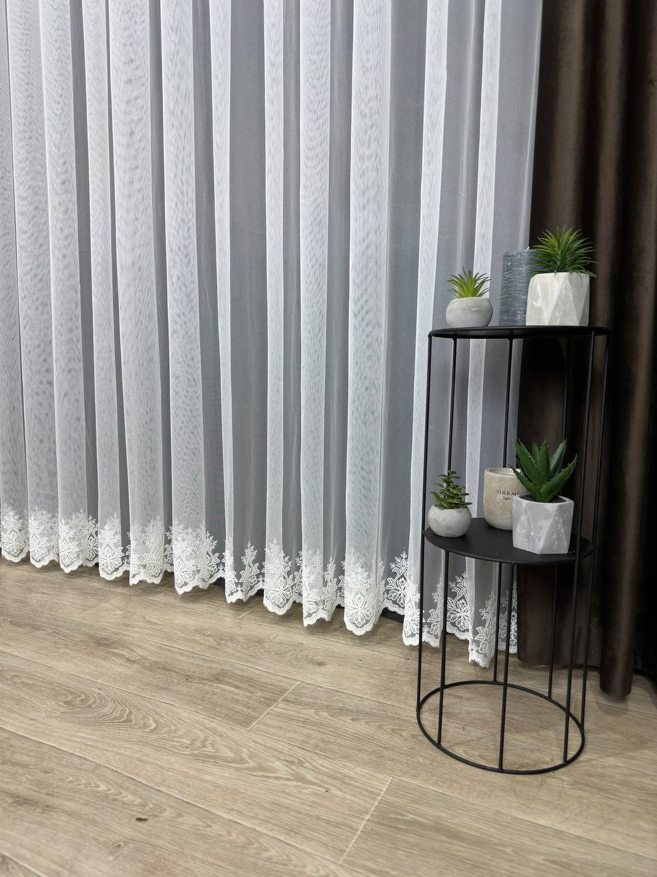 Sheer curtain with embroidered bottom, milk color