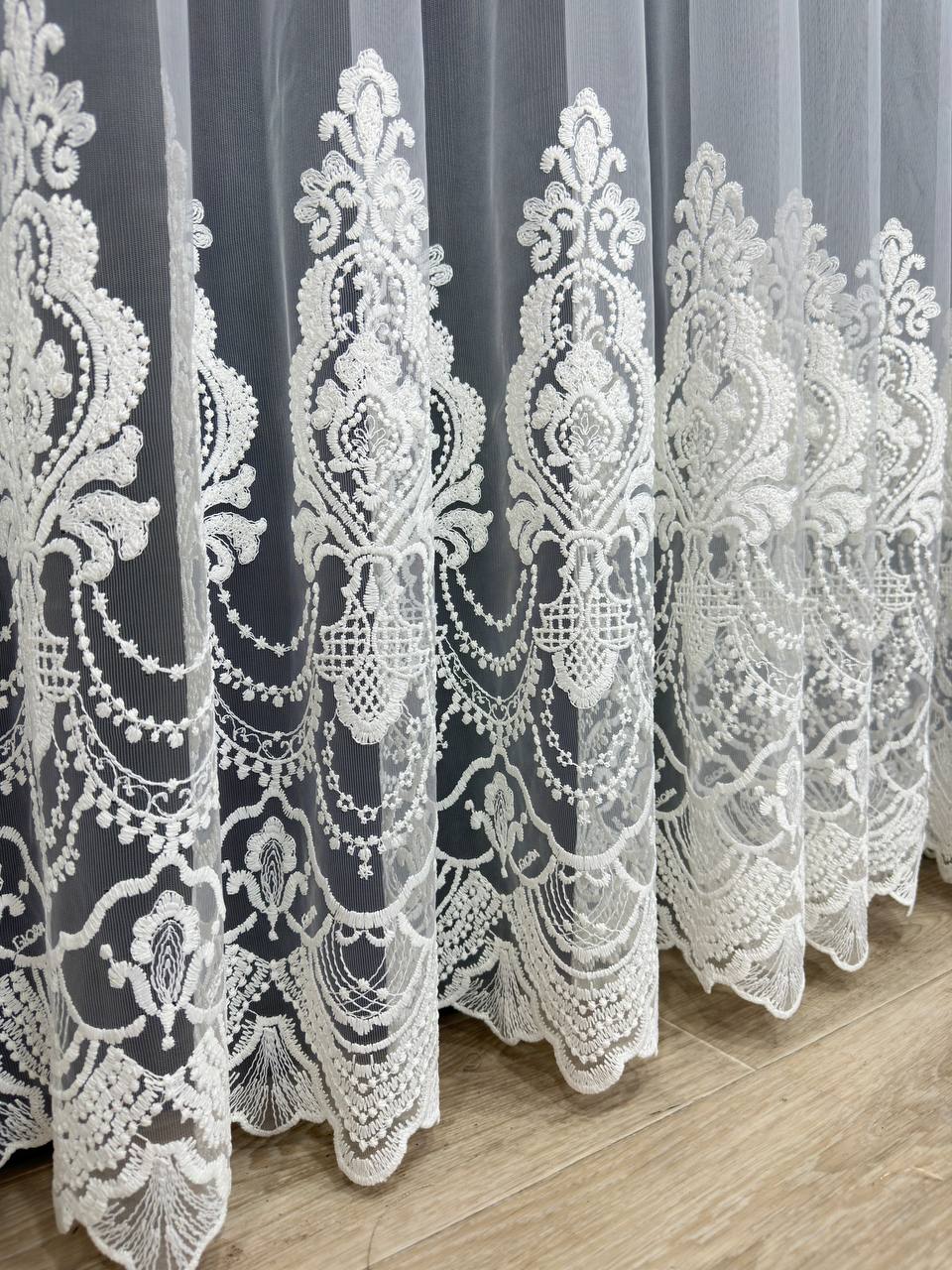 Premium quality sheer curtain with embroidery on the base, milk color
