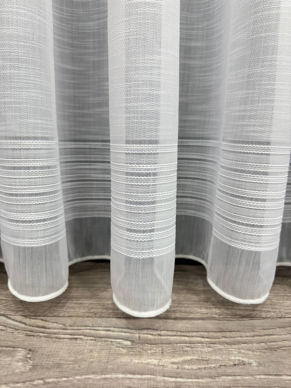 Bamboo-based sheer curtain with linen stripes, white color