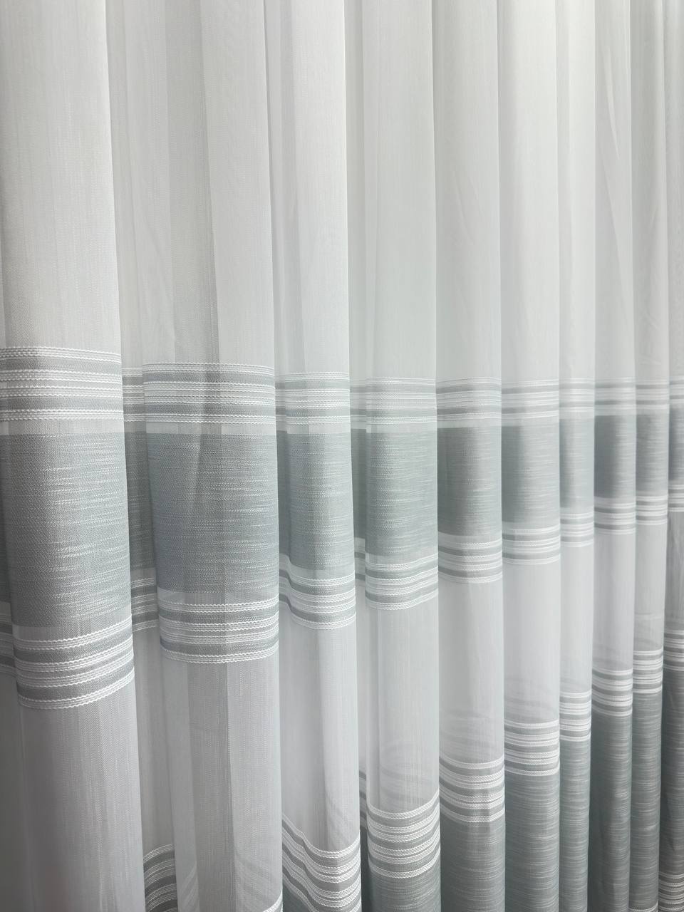 Bamboo-based sheer curtain with linen stripes, gray color
