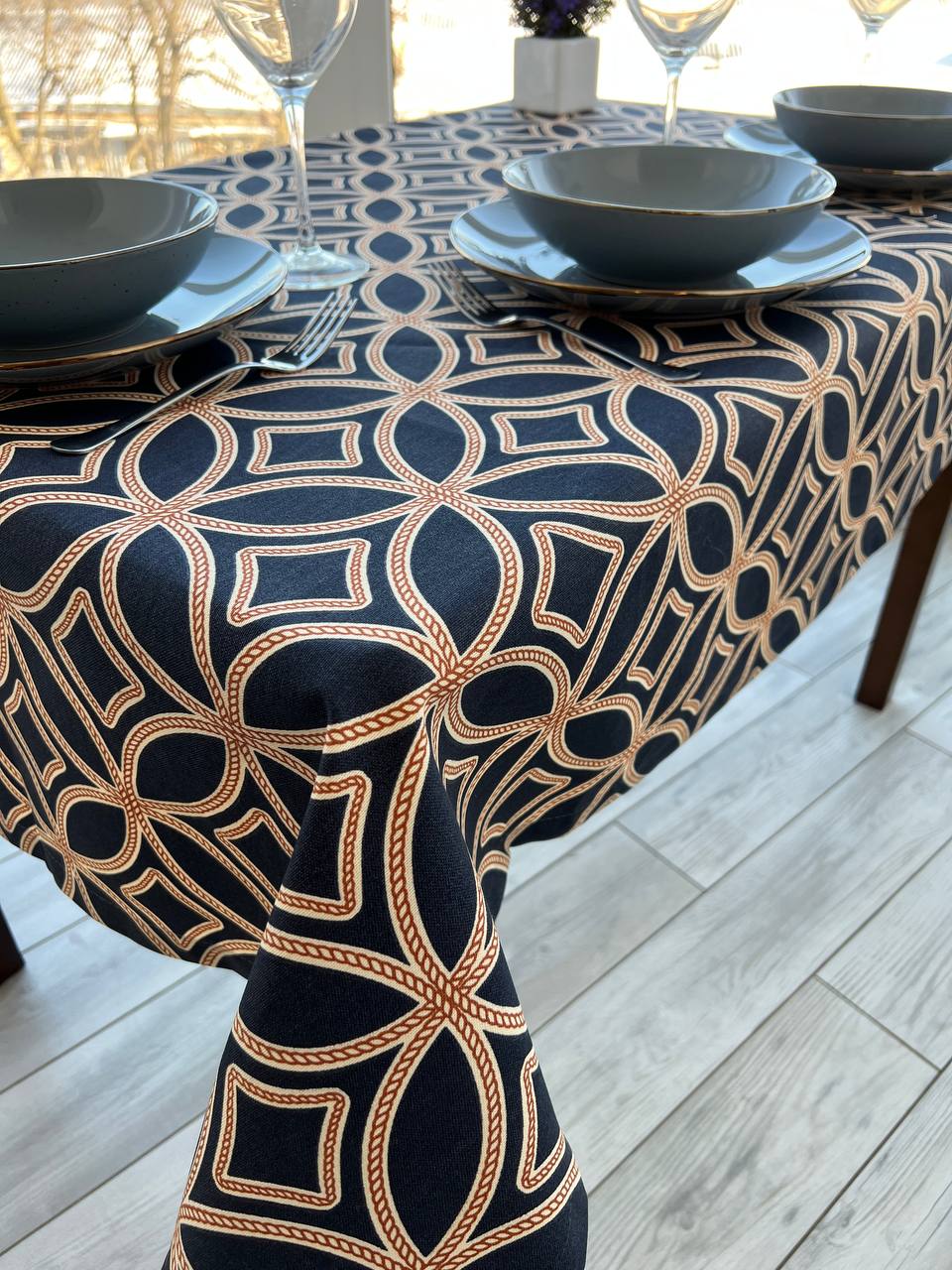 Linen waterproof tablecloth with Teflon, Geometry collection, luxury quality (custom or standard size)