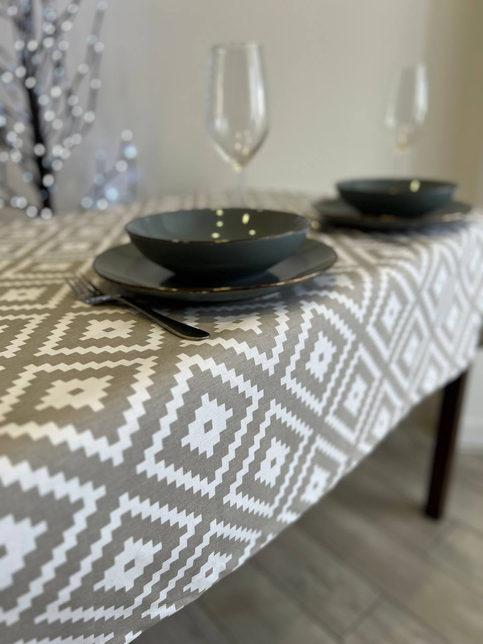 Linen waterproof tablecloth with Teflon, Geometry collection, luxury quality (custom or standard size)