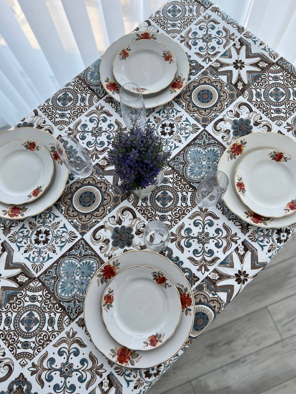 Linen waterproof tablecloth with Teflon, Geometry collection, luxury quality (custom or standard size)