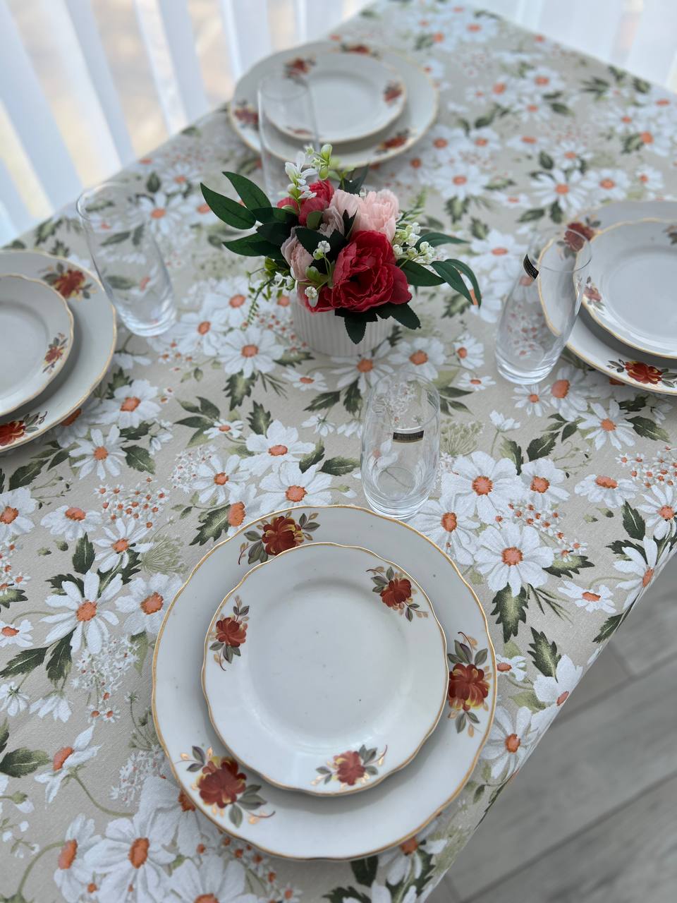 Linen waterproof tablecloth with Teflon, Geometry collection, luxury quality (custom or standard size)