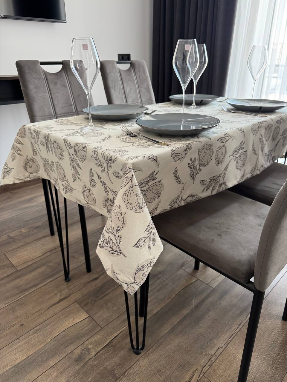 Linen waterproof tablecloth with Teflon, Geometry collection, luxury quality (custom or standard size)