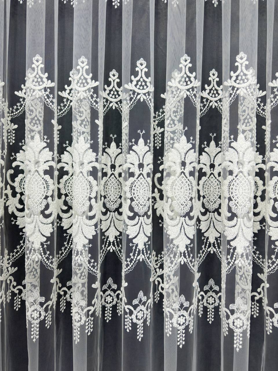 Sheer curtain with beautiful embroidery, milk color