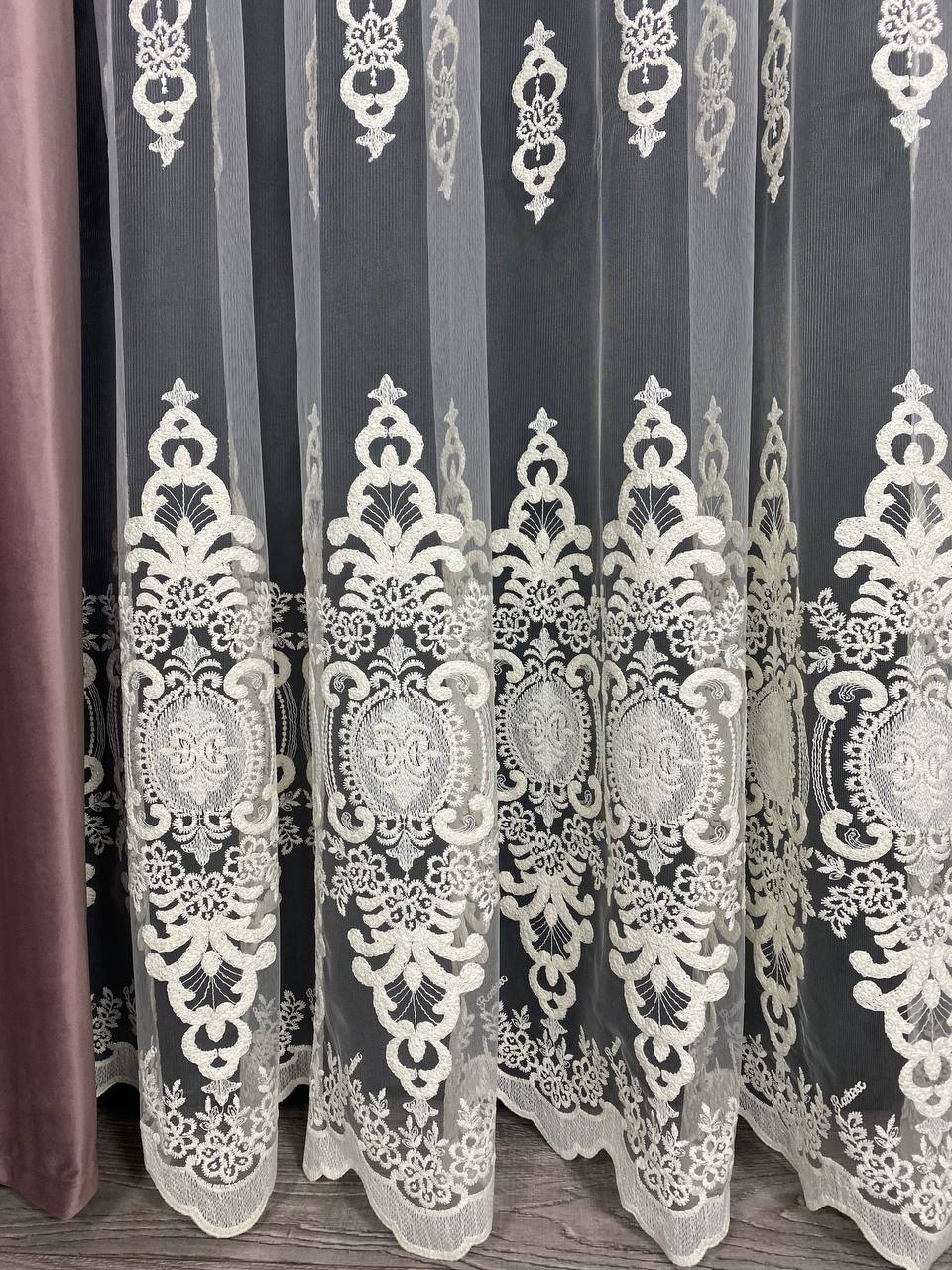 Sheer curtain with beautiful embroidery, milk color
