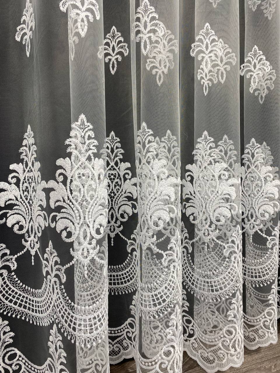 Sheer curtain with beautiful embroidery, white color