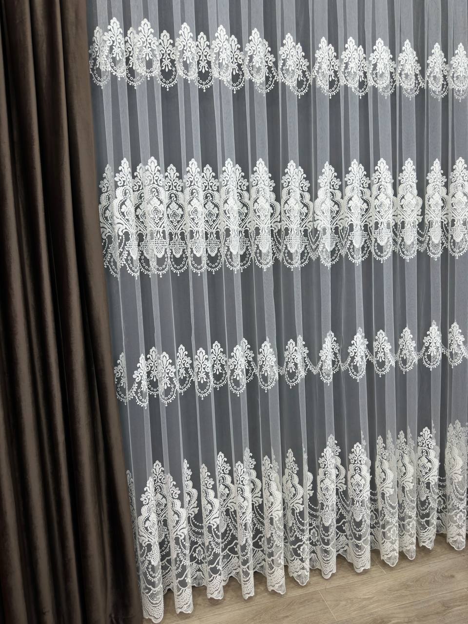 Premium quality sheer curtain with embroidery on the base, milk color