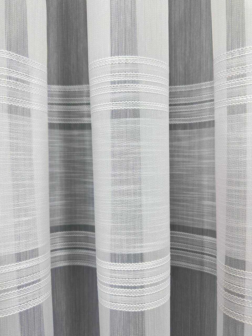 Bamboo-based sheer curtain with linen stripes, white color