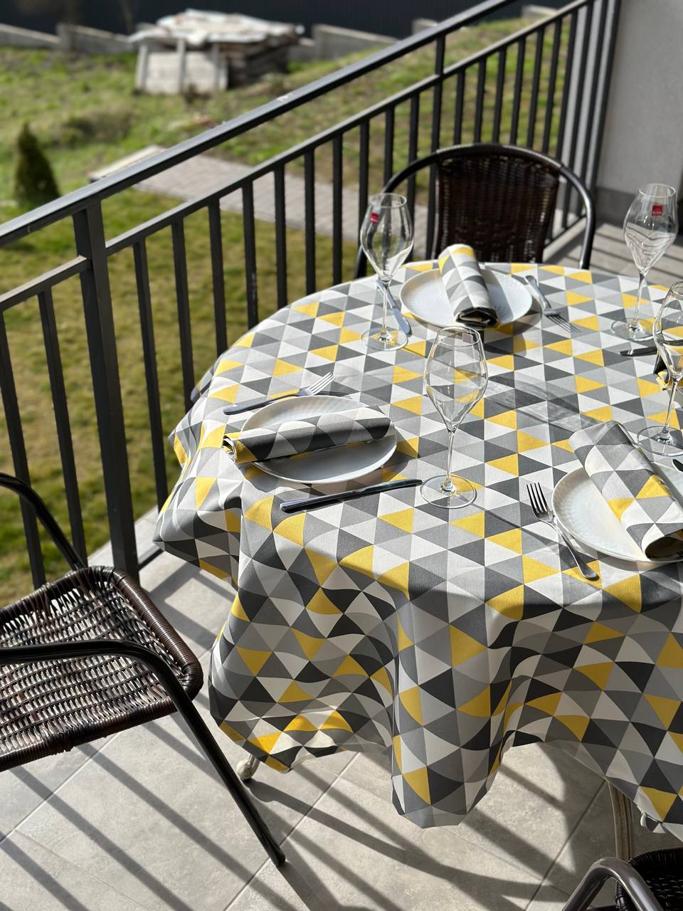 Linen waterproof tablecloth with Teflon, Geometry collection, luxury quality (custom or standard size)