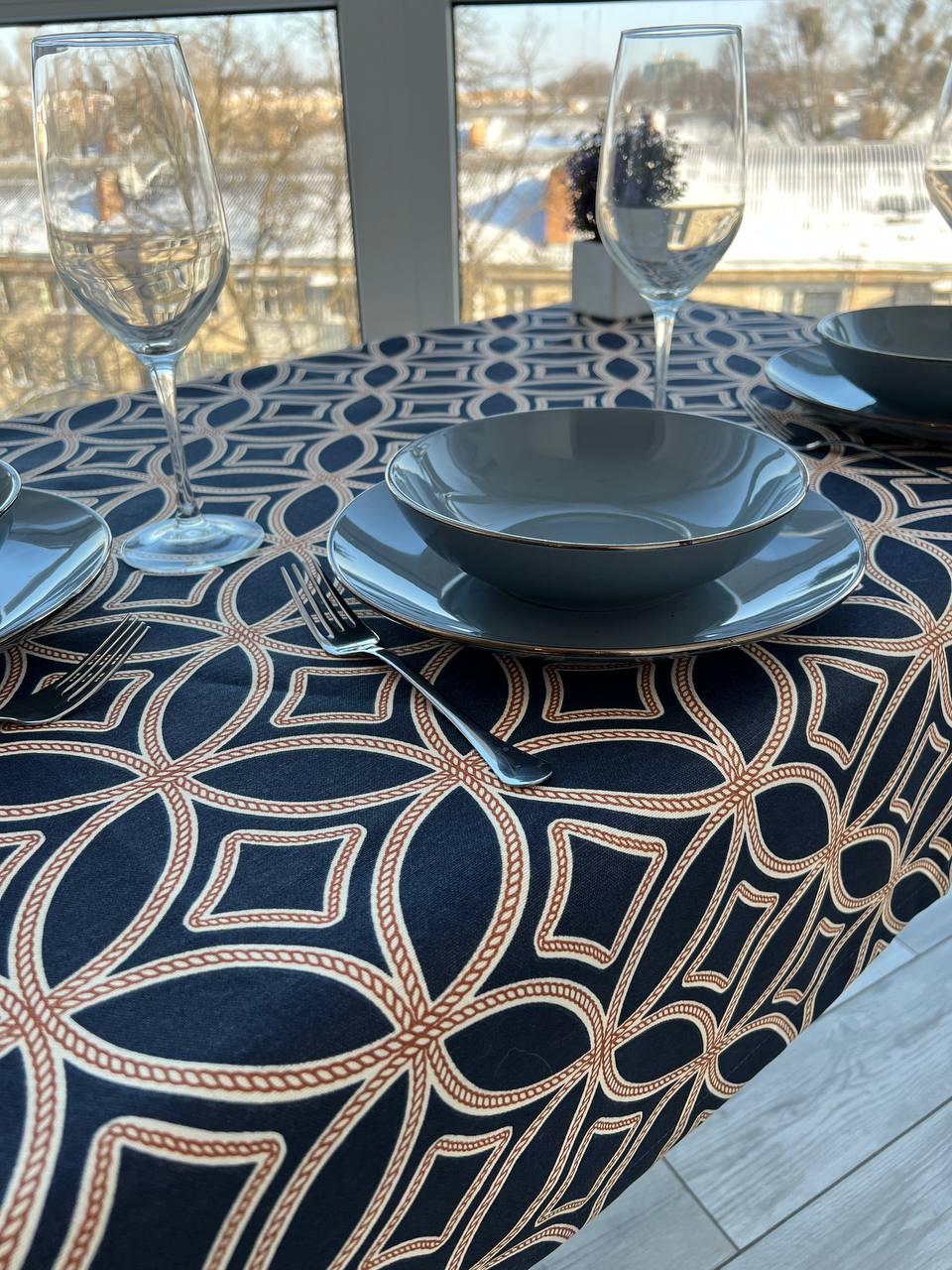 Linen waterproof tablecloth with Teflon, Geometry collection, luxury quality (custom or standard size)