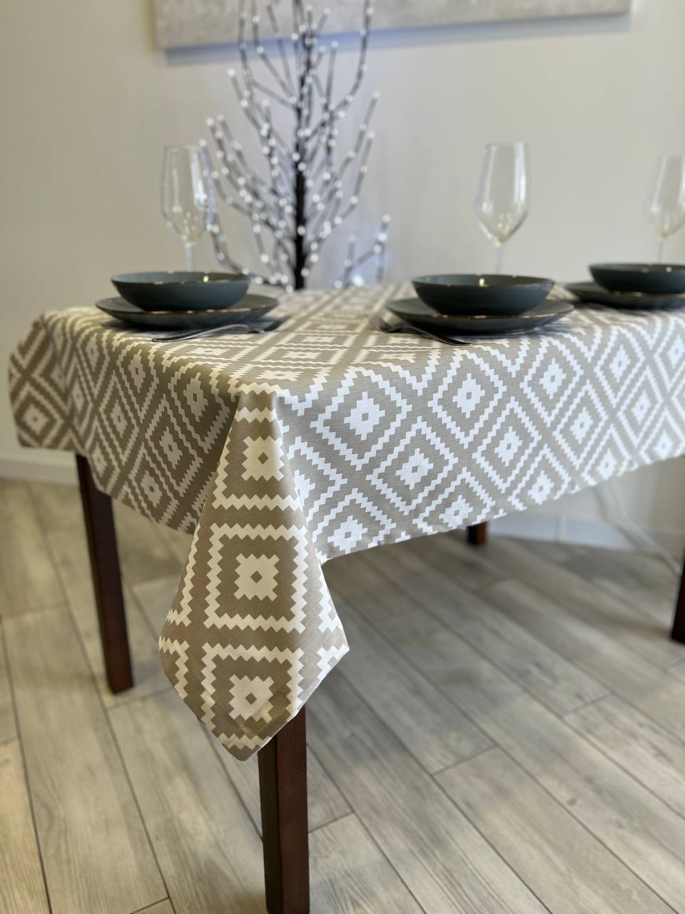 Linen waterproof tablecloth with Teflon, Geometry collection, luxury quality (custom or standard size)