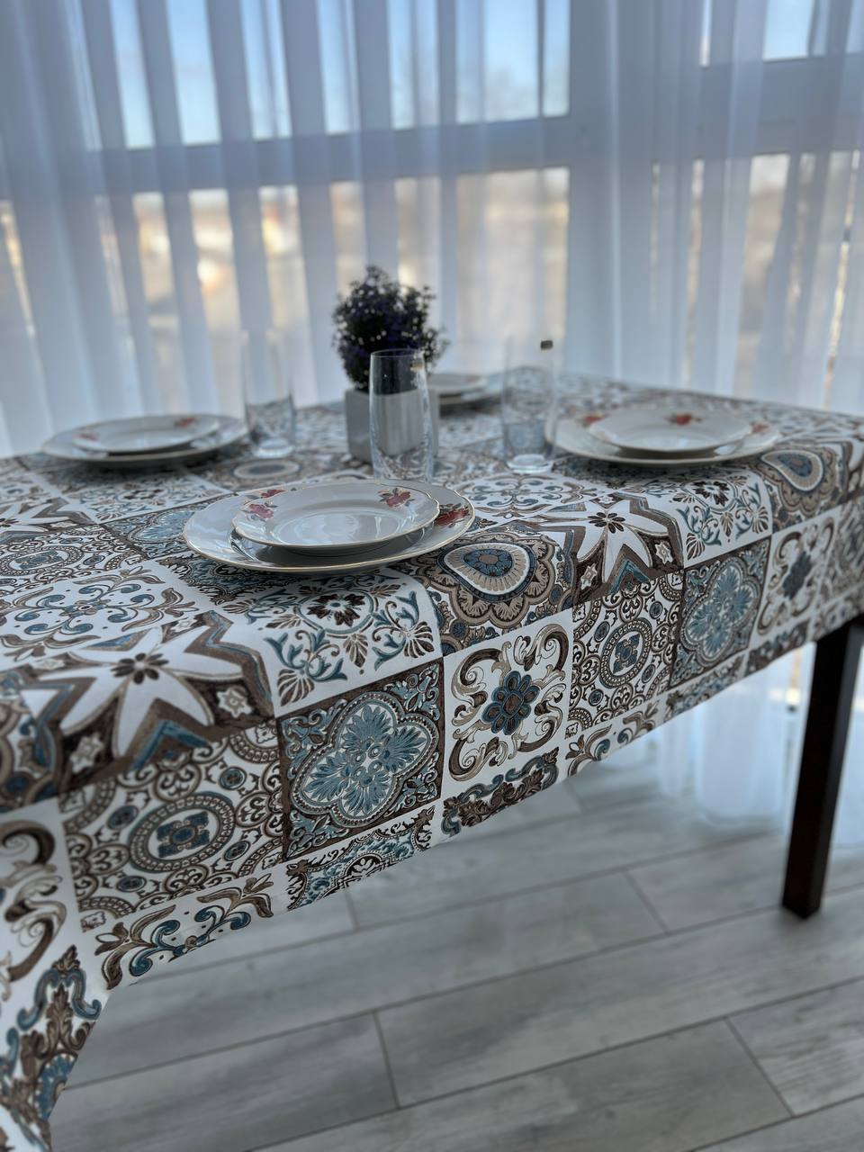 Linen waterproof tablecloth with Teflon, Geometry collection, luxury quality (custom or standard size)