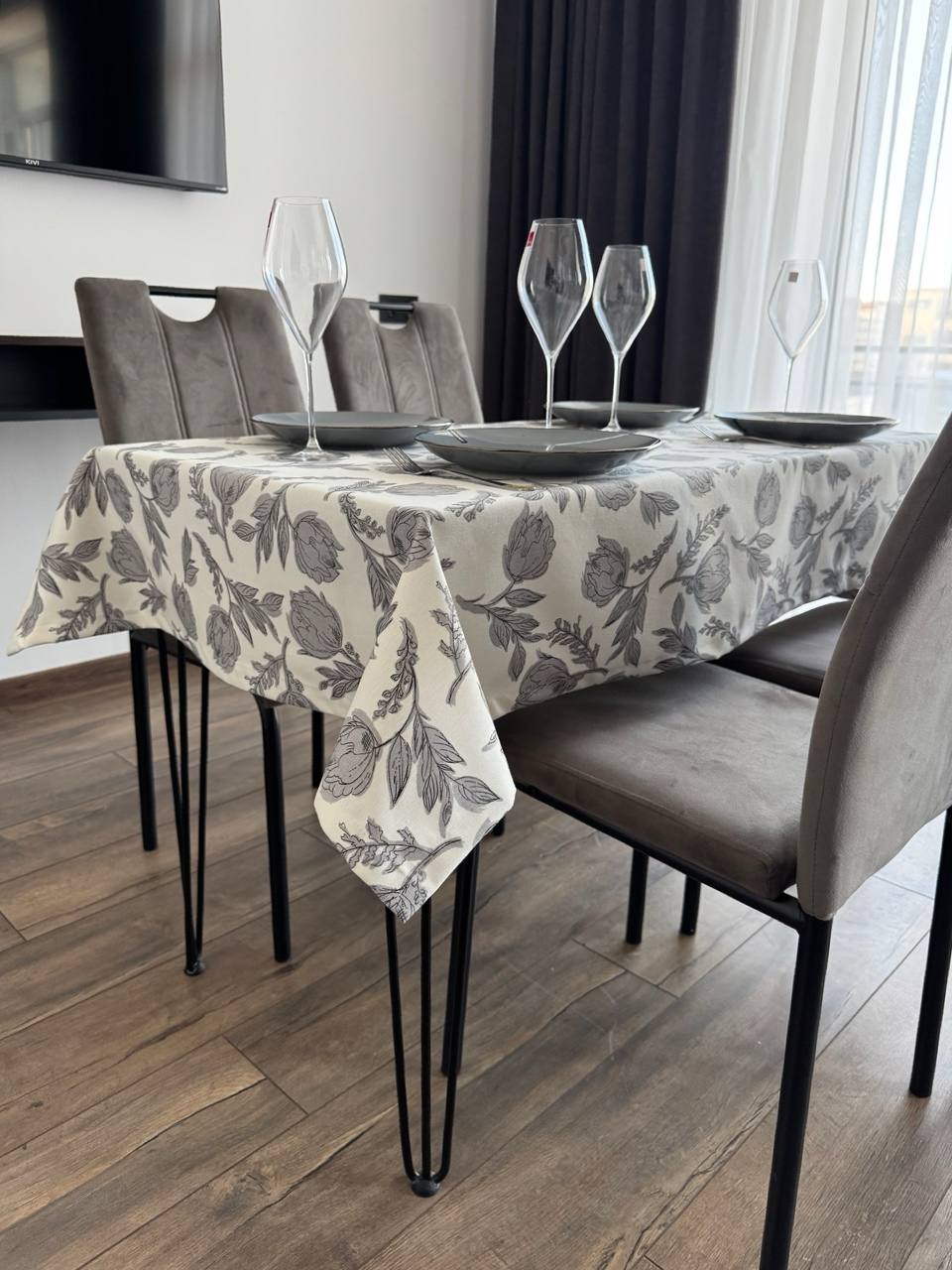 Linen waterproof tablecloth with Teflon, Geometry collection, luxury quality (custom or standard size)