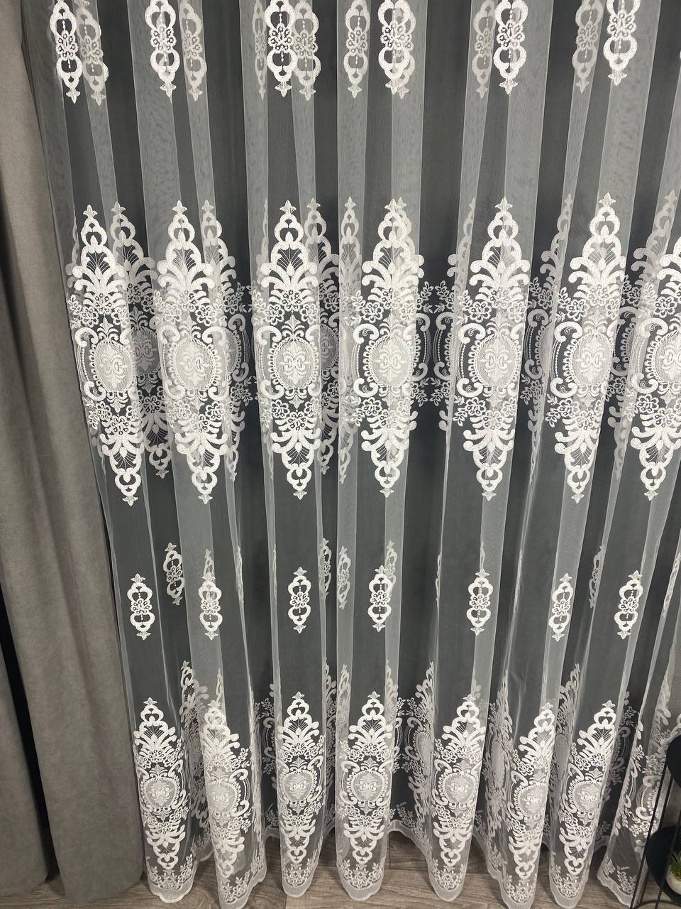 Sheer curtain with beautiful embroidery, white color
