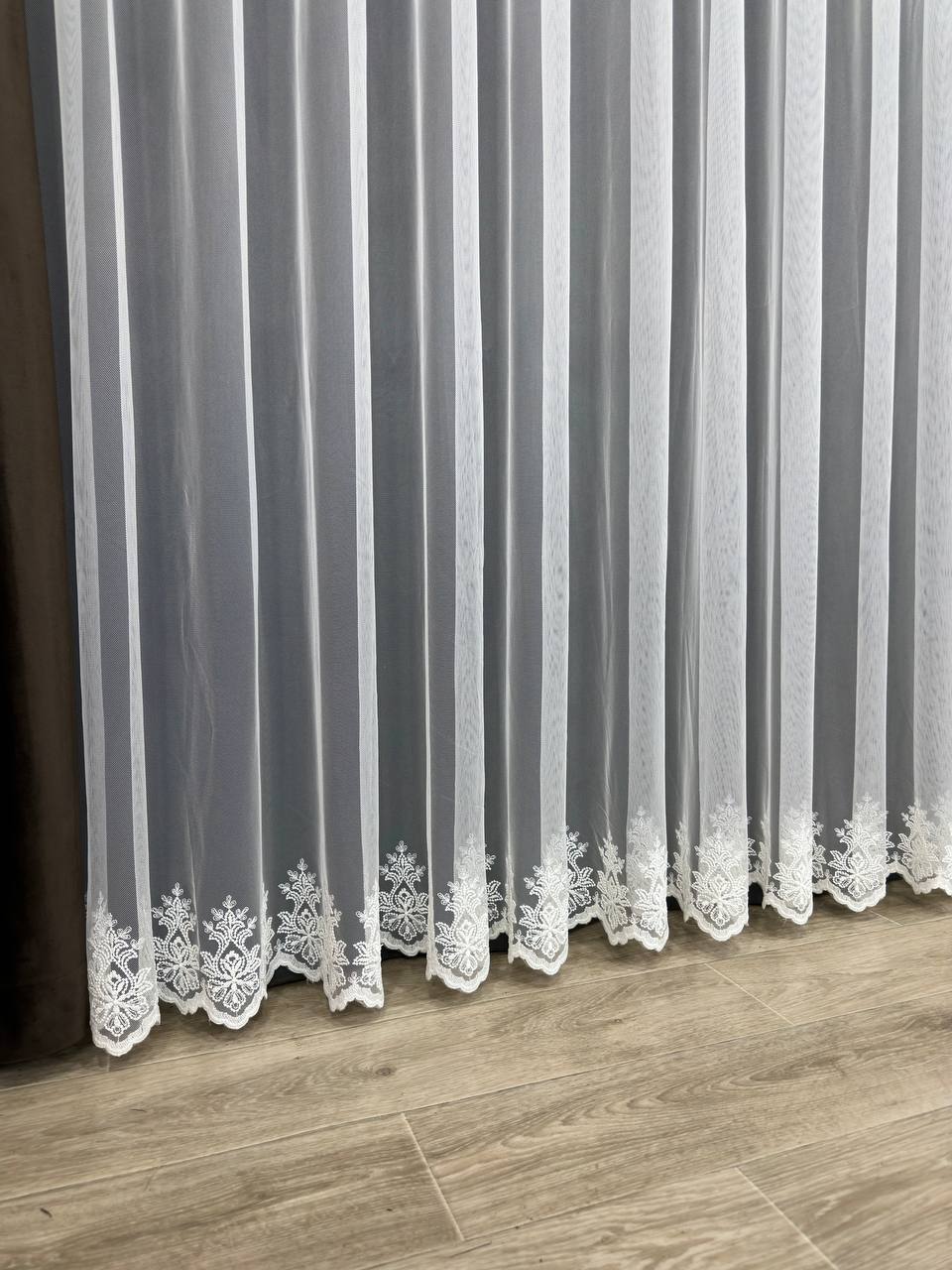 Sheer curtain with embroidered bottom, milk color