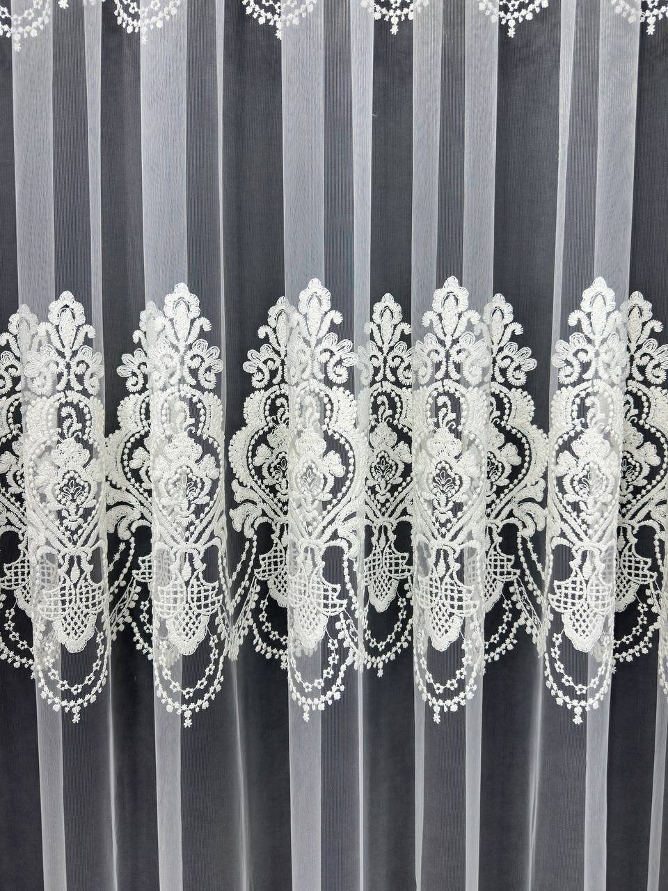 Premium quality sheer curtain with embroidery on the base, milk color